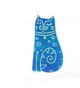 Brož smaltovaná - kočka sedící modrá