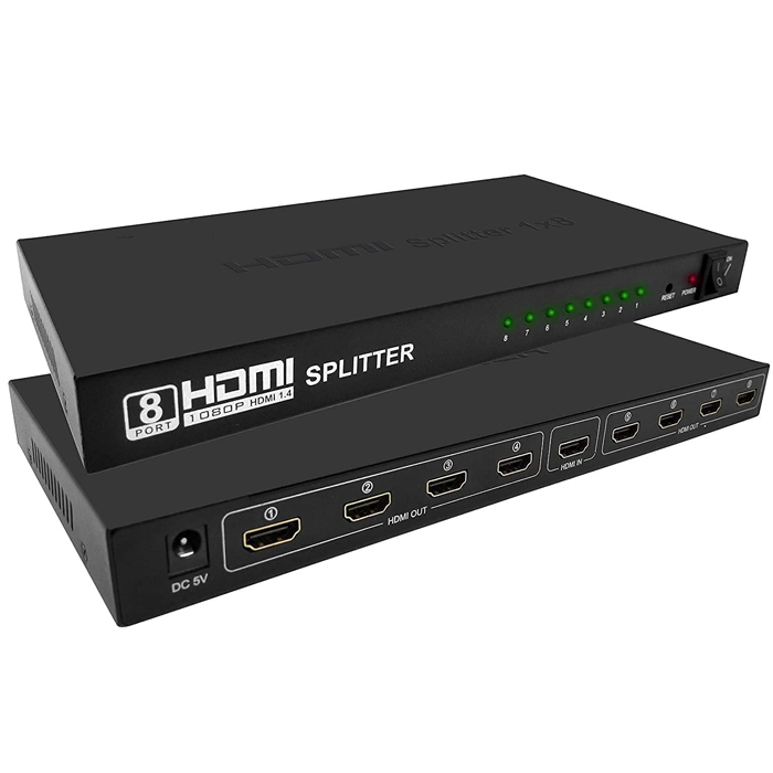 HDMI rozbočovač 1-8 portů, kovový, bez napájecího adaptéru HDMI rozbočovač 1-8 portů, kovový, bez napájecího adaptéru