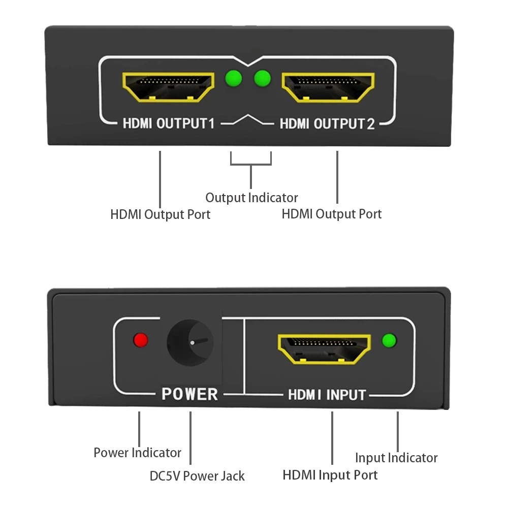 HDMI rozbočovač 1-2 porty, kovový, bez napájecího adaptéru