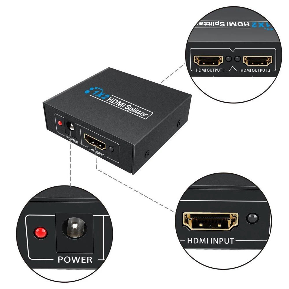 HDMI rozbočovač 1-2 porty, kovový, bez napájecího adaptéru