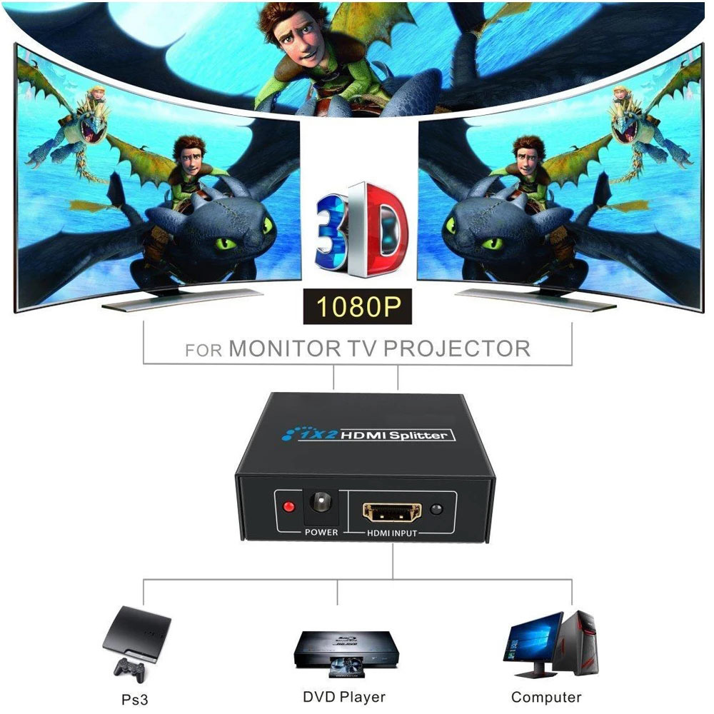 HDMI rozbočovač 1-2 porty, kovový, bez napájecího adaptéru
