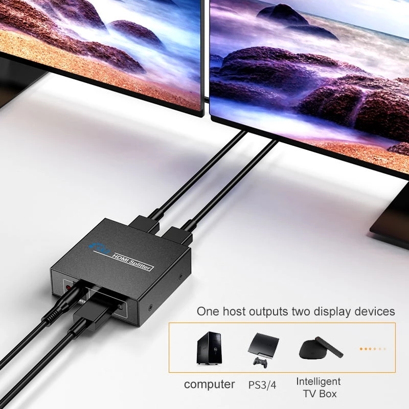 HDMI rozbočovač 1-2 porty, kovový, bez napájecího adaptéru