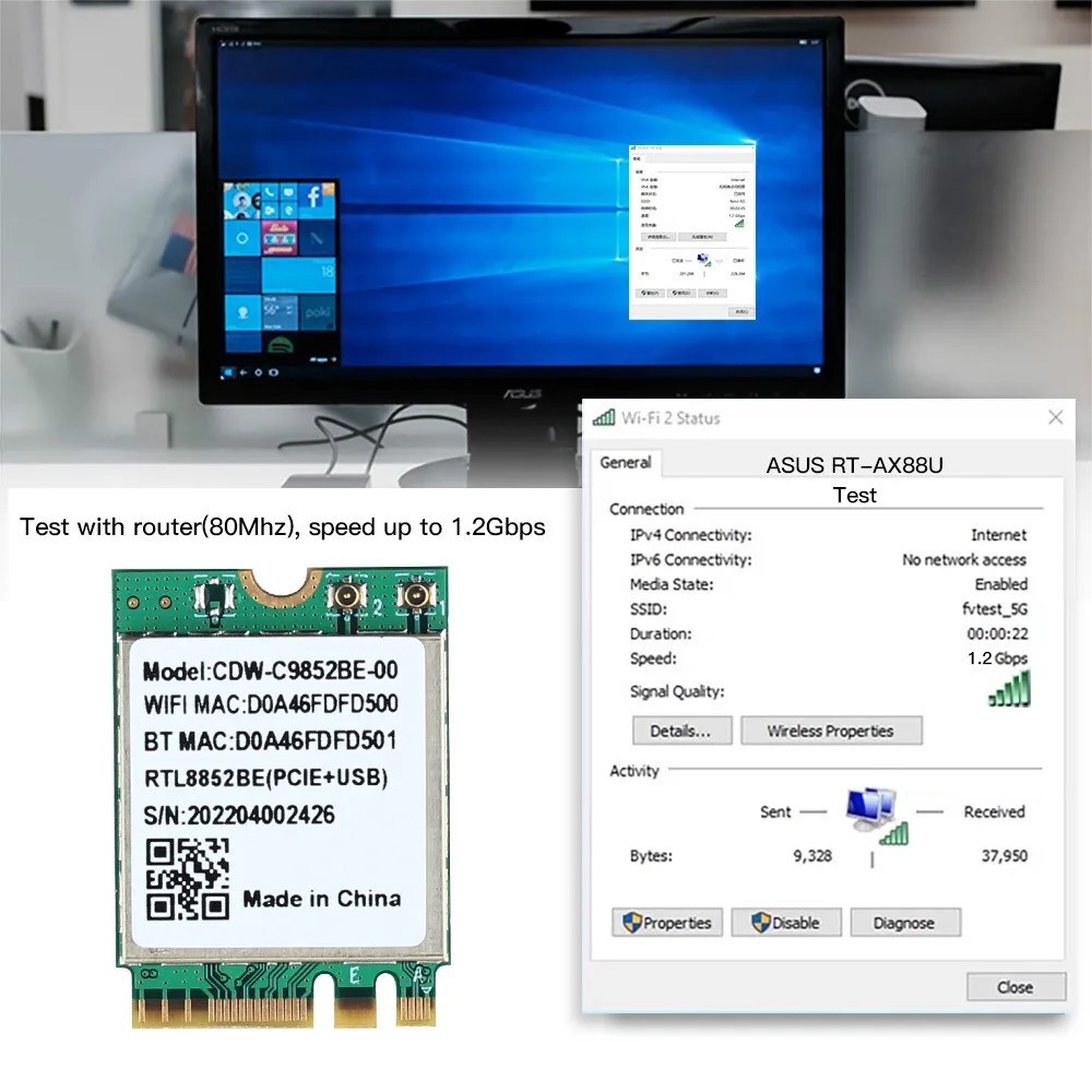 RTL8852BE M.2 NGFF WiFi6 karta