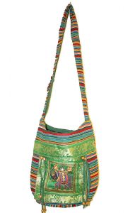 Indická bavlněná taška přes rameno se slonem zelená ta313