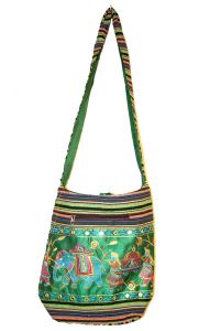Indická bavlněná taška přes rameno se slonem zelená ta327