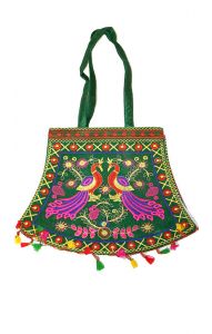 Elegantní indická taška s pávy zelená ta361