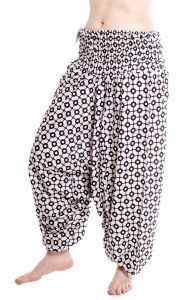 Bavlněné harémové kalhoty aladinky černobílé kal1435