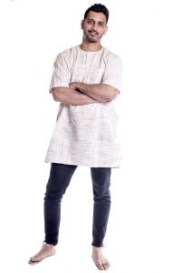 Indická pánská košile - kurti - béžová L ku448