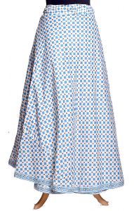 Bavlněná zavinovací sukně bílo-tyrkysová suk5360