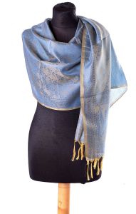 Luxusní brokátová tanchoi šálka blankytno-zlatá st1889