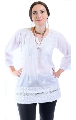 Čistě bílá bavlněná halenka s ruční výšivkou M ha2321