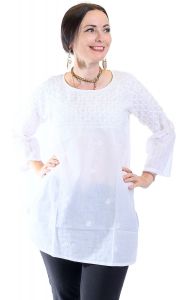 Čistě bílá bavlněná halenka s ruční výšivkou L ha2323