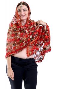 Vínová tylová dupatta - závoj II. jakost dh1857
