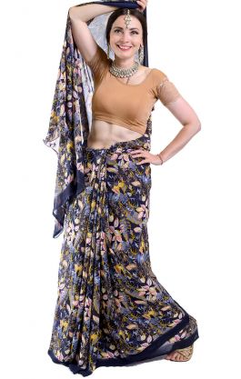 Elegantní viskózové sárí "Jungle" modré v8482