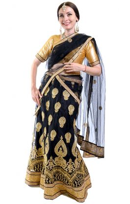 Luxusní bollywoodská lehenga černozlatá S p5483