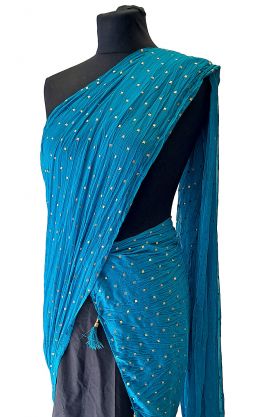 Hedvábně jemná dupatta "stary night" tyrkysová dh1880