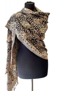 Hřejivá "kašmírová" šála z Indie - černo-smetanová sl3560