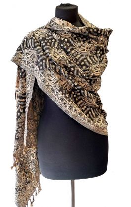 Hřejivá "kašmírová" šála z Indie - černo-smetanová sl3560