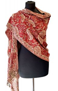 Hřejivá "kašmírová" šála z Indie - červeno-smetanová sl3562