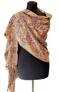 Hřejivá "kašmírová" šála z Indie - starorůžovo-smetanová sl3568