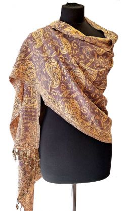 Hřejivá "kašmírová" šála z Indie - starorůžovo-smetanová sl3568