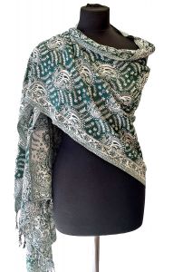 Hřejivá "kašmírová" šála z Indie - zeleno-bílá sl3569