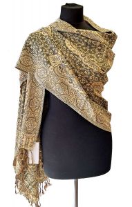 Hřejivá "kašmírová" šála z Indie - olivovo-smetanová sl3574