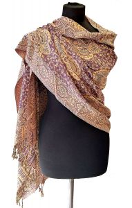 Hřejivá "kašmírová" šála z Indie - lila - smetanová sl3575