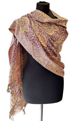 Hřejivá "kašmírová" šála z Indie - lila - smetanová sl3575