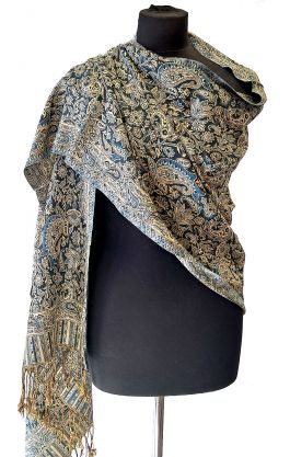 Hřejivá "kašmírová" šála z Indie - modrozelená sl3576