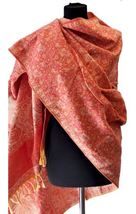 Šála s vlnou z yaka - jačí vlanou korálová sl3577