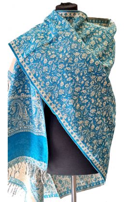 Šála s vlnou z yaka (jačí vlna) paví zelená sl3586