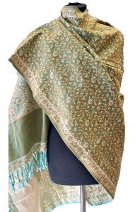 Šála s vlnou z yaka (jačí vlna) olivová sl3590