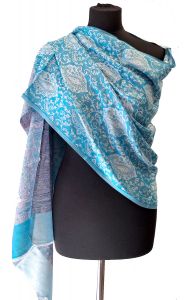 Elegantní brokátová šála z Himalájí tyrkysová sl3604