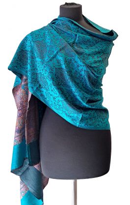 Elegantní brokátová šála z Himalájí paví zelená sl3607