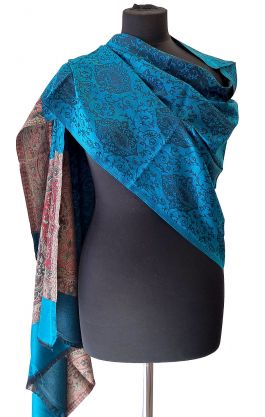 Elegantní brokátová šála z Himalájí modrá sl3609