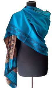 Tradiční indická zimní šála se slony modrá sl3617