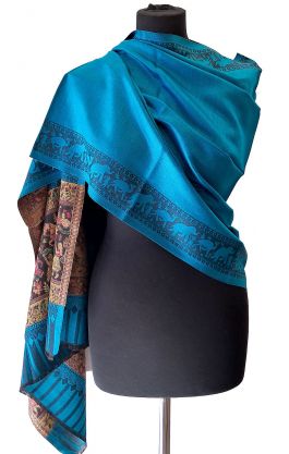 Tradiční indická zimní šála se slony modrá sl3617