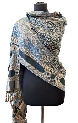 Hřejivá "kašmírová" šála z Indie - modrozelená sl3660