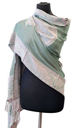 Hřejivá "kašmírová" šála z Indie - mátovo-starorůžová sl3678