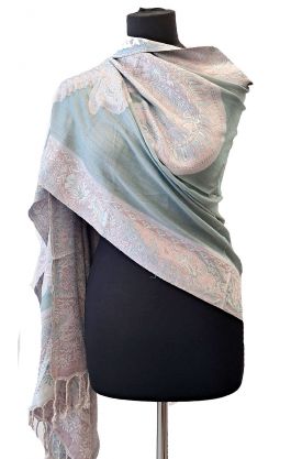 Hřejivá "kašmírová" šála z Indie - mátovo-starorůžová sl3679