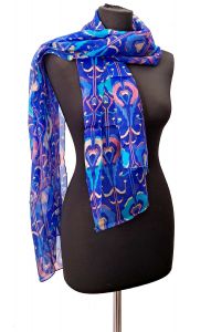 100% hedvábná šálka z pravého hedvábí modrá pochampalli st2220