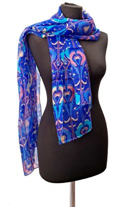 100% hedvábná šálka z pravého hedvábí modrá pochampalli st2220