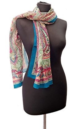 100% hedvábná šálka z pravého hedvábí hnědá paví zelená st2224