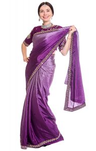 Luxusní stánované sárí s čoli fialové v8546