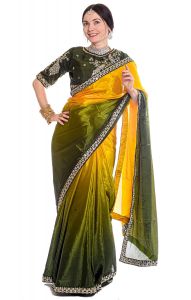 Luxusní stánované sárí s čoli olivové v8550