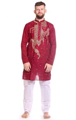 Slavnostní bengálská kurta vínová S sh121