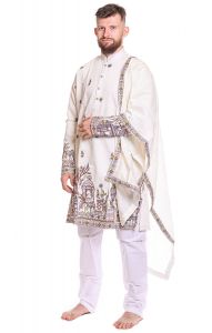 Slavnostní pánské oblečení na indickou svatbu slonovinové L-XL sh124