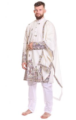 Slavnostní pánské oblečení na indickou svatbu slonovinové L-XL sh124