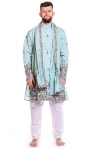 Slavnostní pánské oblečení na indickou svatbu mátové L-XL sh126